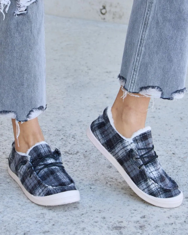 Forever Link Plaid Plush Flat Sneakers