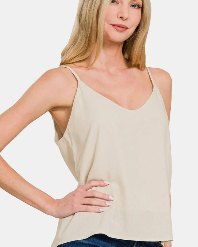 Zenana Two Layered Spaghetti Strap Cami Beige