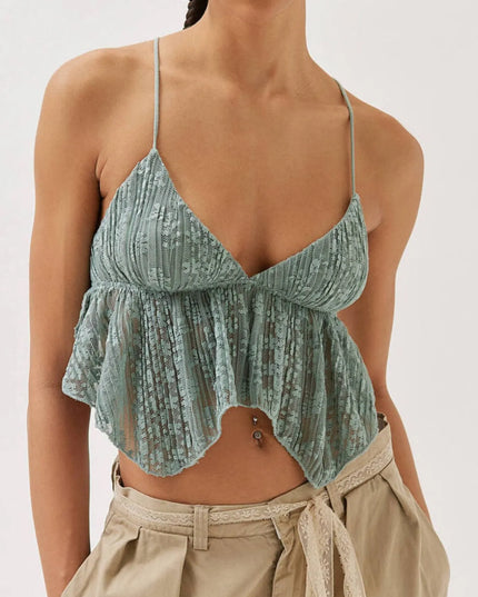 Lace Cropped Cami with Flowy Hem Sage