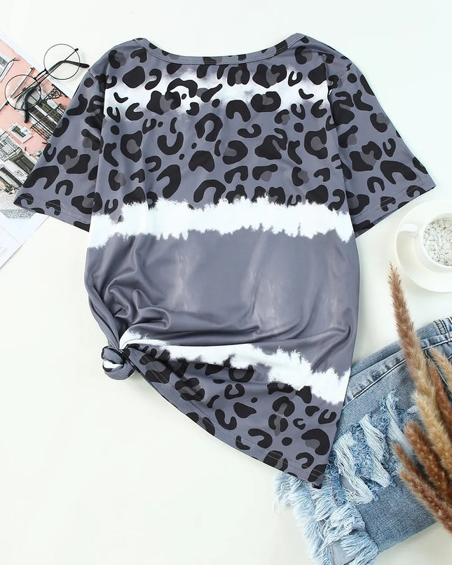 Leopard V-Neck Short Sleeve T-Shirt