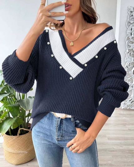 V-Neck Button-Decorated Sweater