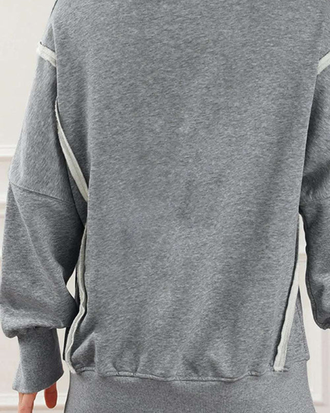 Exposed Seam High-Low Long Sleeve Sweatshirt