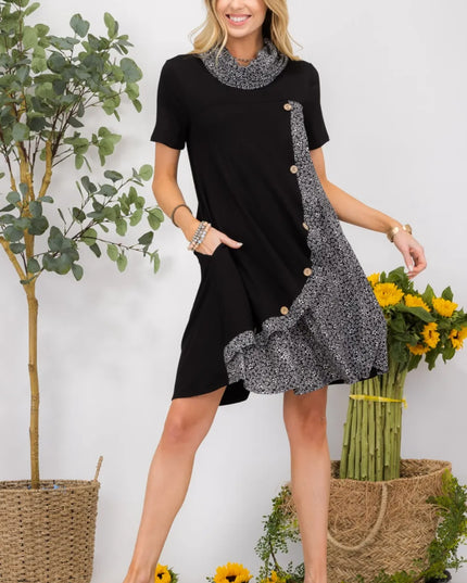 Celeste Full Size Decor Button Short Sleeve Dress with Pockets Plus Size 