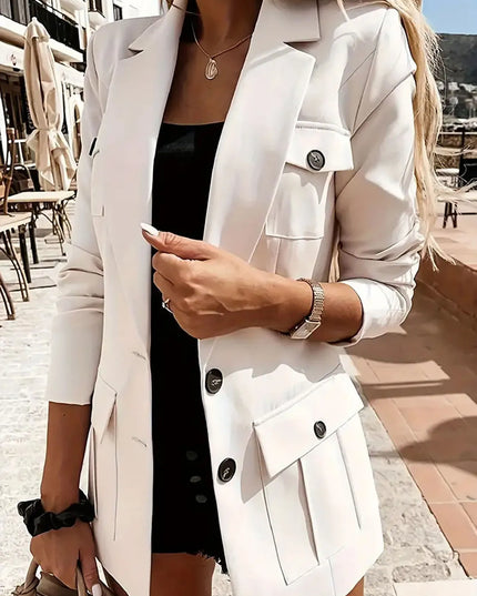 Lapel Collar Long Sleeve Blazer White