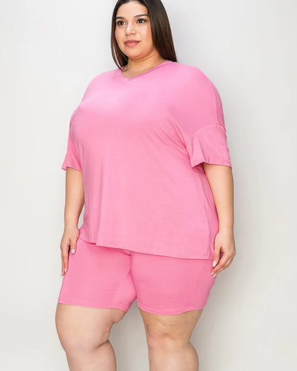 Basic Bae Full Size V-Neck Drop Shoulder T-Shirt and Shorts Set 