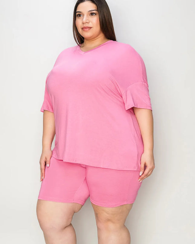 Basic Bae Full Size V-Neck Drop Shoulder T-Shirt and Shorts Set 