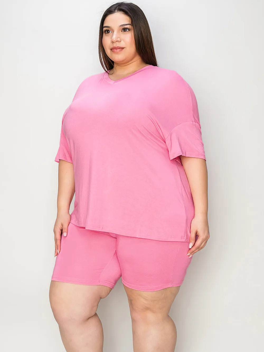 Basic Bae Full Size V-Neck Drop Shoulder T-Shirt and Shorts Set 
