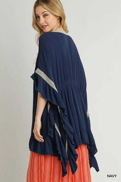 Umgee Ruffle Trim Kimono with Crochet Accent