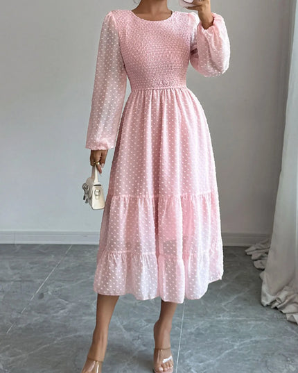 Polka Dot Long Sleeve Tiered Midi Dress