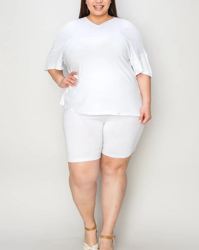 Basic Bae Bamboo Full Size V-Neck Drop Shoulder T-Shirt and Shorts Set