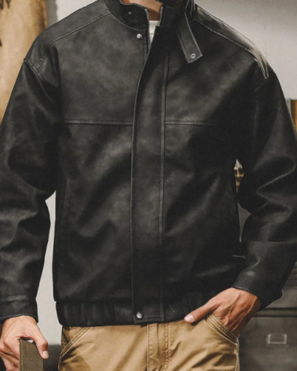 Men's Plus Size Zip Up Stand Collar Biker Jacket