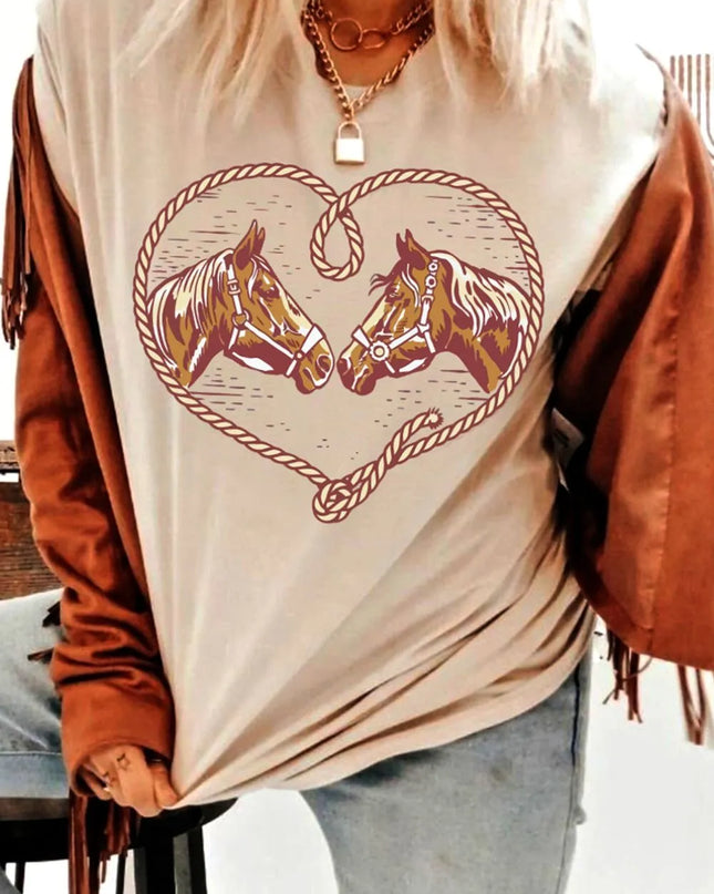 Rodeo Horse Graphic Western Cowgirl T Shirt Khaki