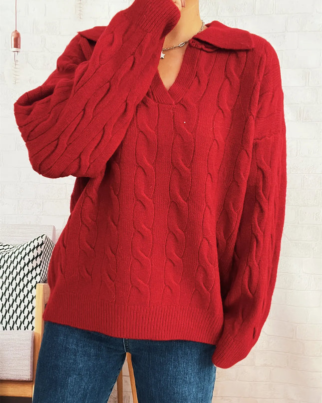 Cable Knit Johnny Collar Sweater