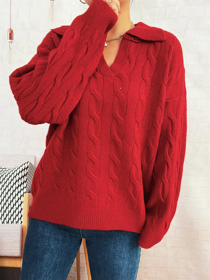 Cable Knit Johnny Collar Sweater