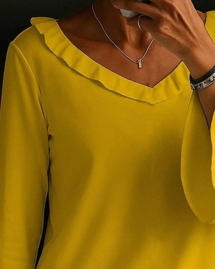 Full Size Ruffled V-Neck Bell Sleeve Top Plus Size