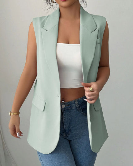 One Button Sleeveless Blazer Sage