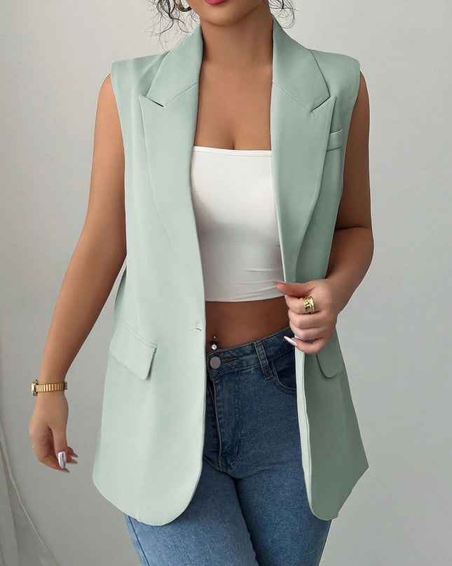 One Button Sleeveless Blazer Sage