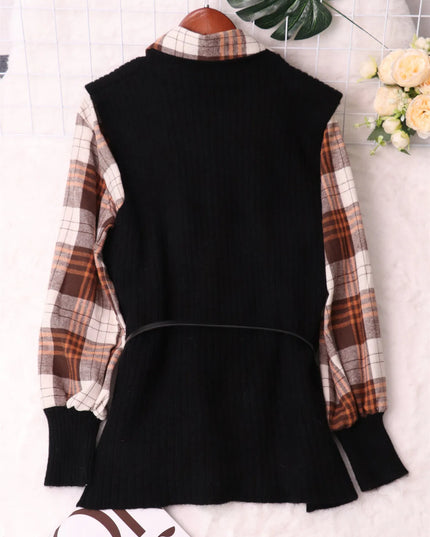 Plaid Long Sleeve Sweater Dress