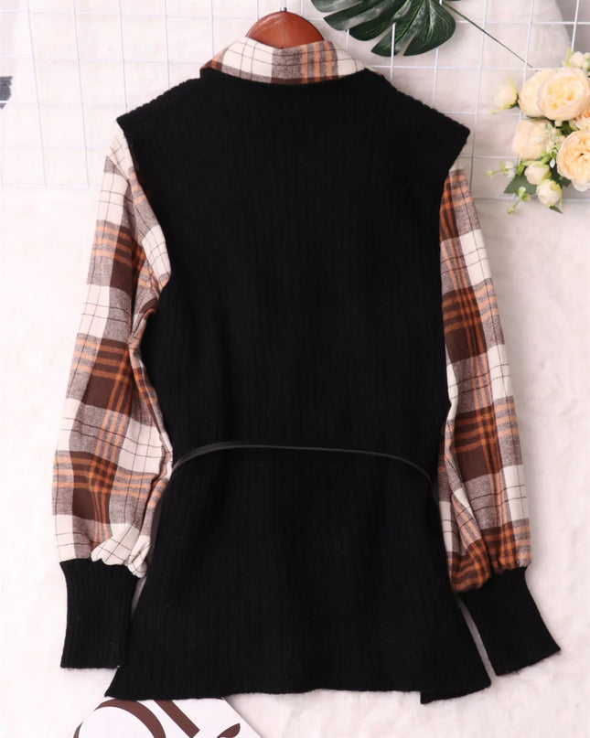 Plaid Long Sleeve Sweater Dress