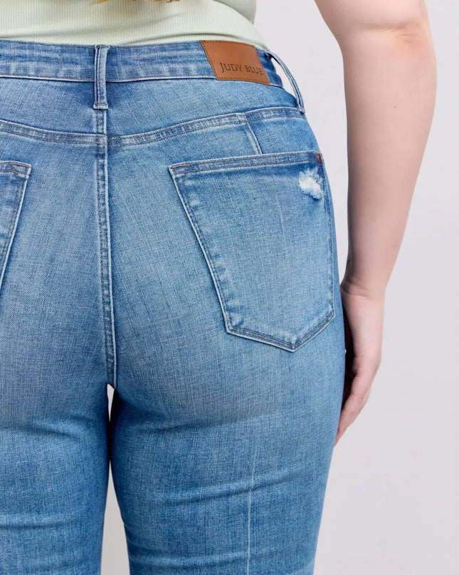 Judy Blue HW Tummy Control Vintage Wash Side Slit Slim Boot Jeans