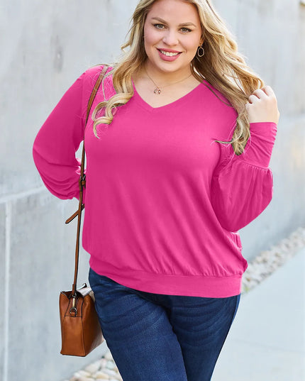 Basic Bae Full Size V-Neck Lantern Sleeve Top