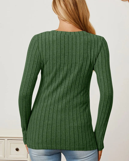 Basic Bae Full Size Ribbed V-Neck Long Sleeve T-Shirt