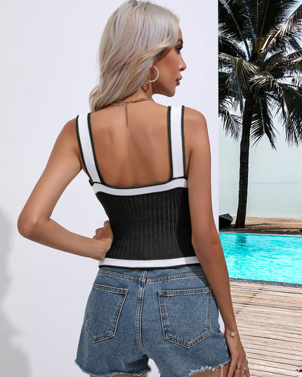 Contrast Crisscross Knit Tank