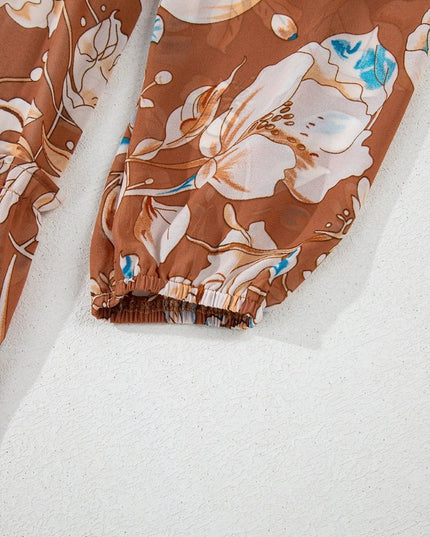 Smocked Printed Long Sleeve Tiered Dress