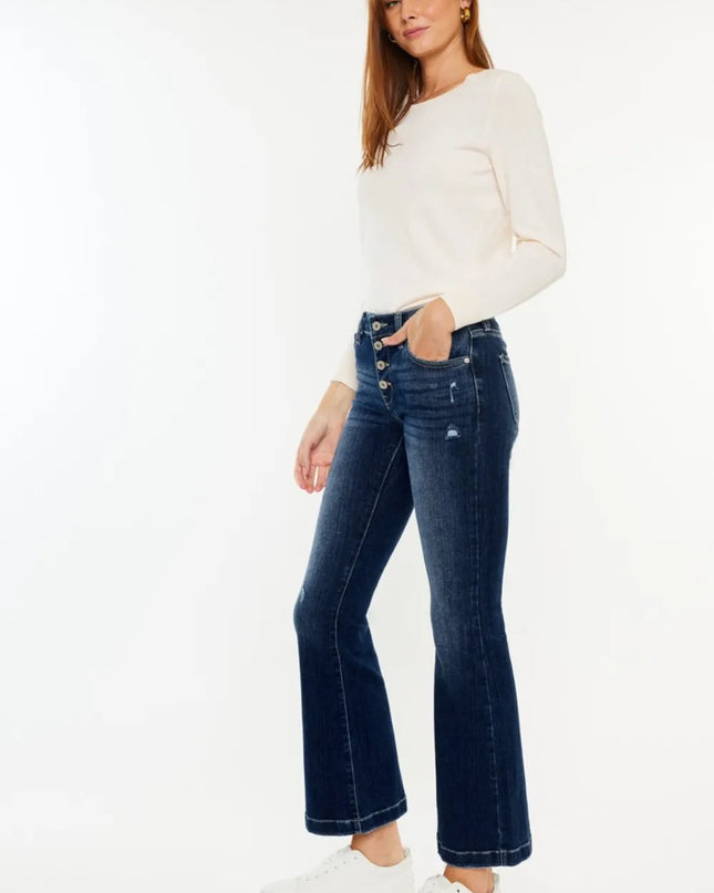 Kancan Mid Rise Button Fly Flare Jeans