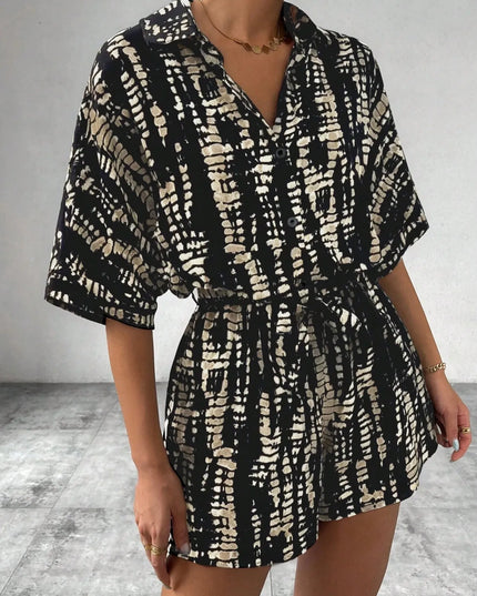 Tie Dye Print Collar Neck Short Sleeve Romper