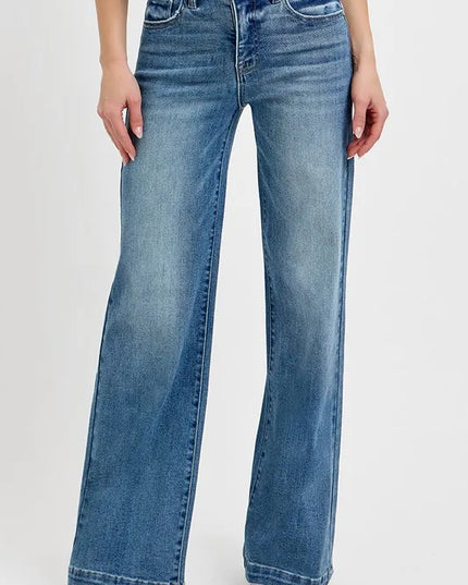 RISEN Full Size Tummy Control High Rise Wide Adjustable Waist Band Jeans Plus Size