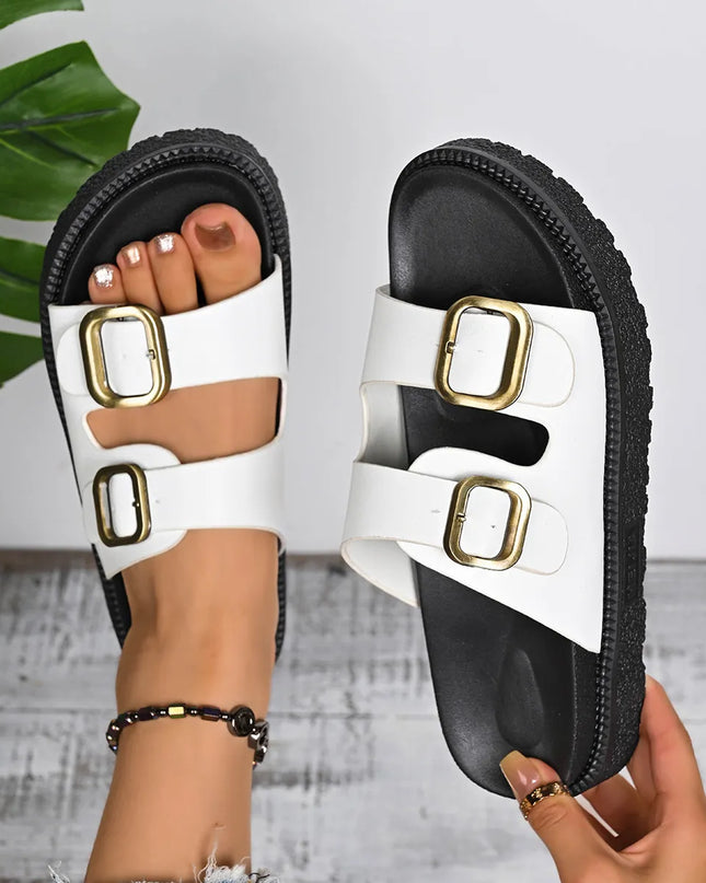 Double Buckle Slide Sandals 
