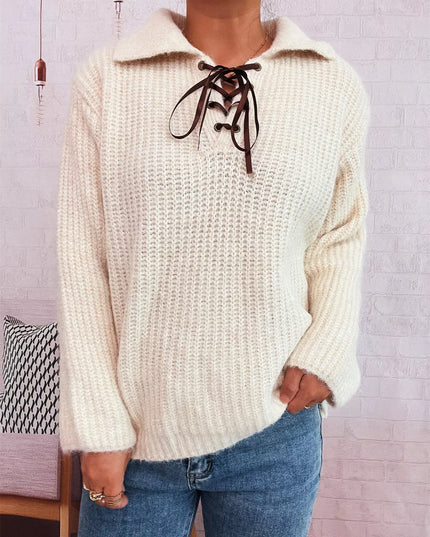 Lace Up Long Sleeve Sweater