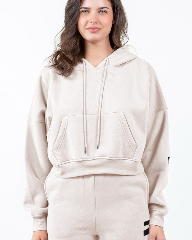 American Bazi Letter Graphic Long Sleeve Drawstring Cropped Hoodie