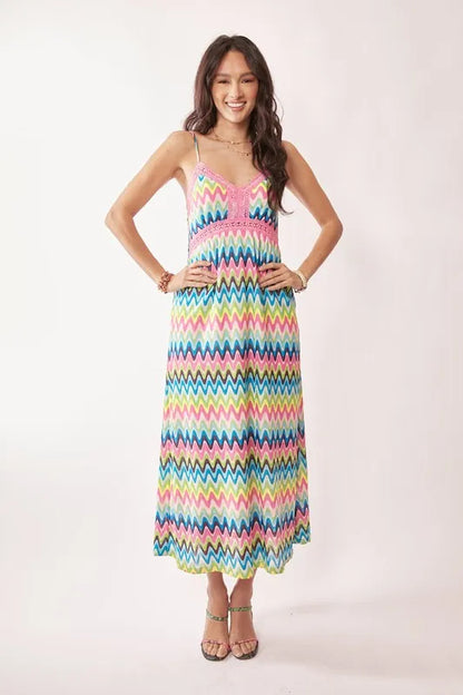 Davi & Dani Multi Color Crochet Lace Midi Dress