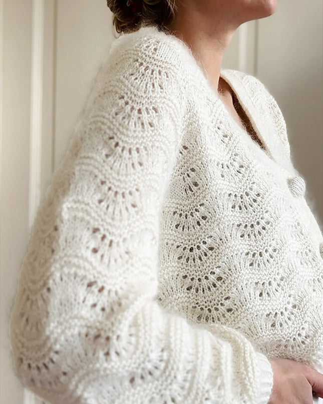 Openwork V-Neck Button Down Cardigan