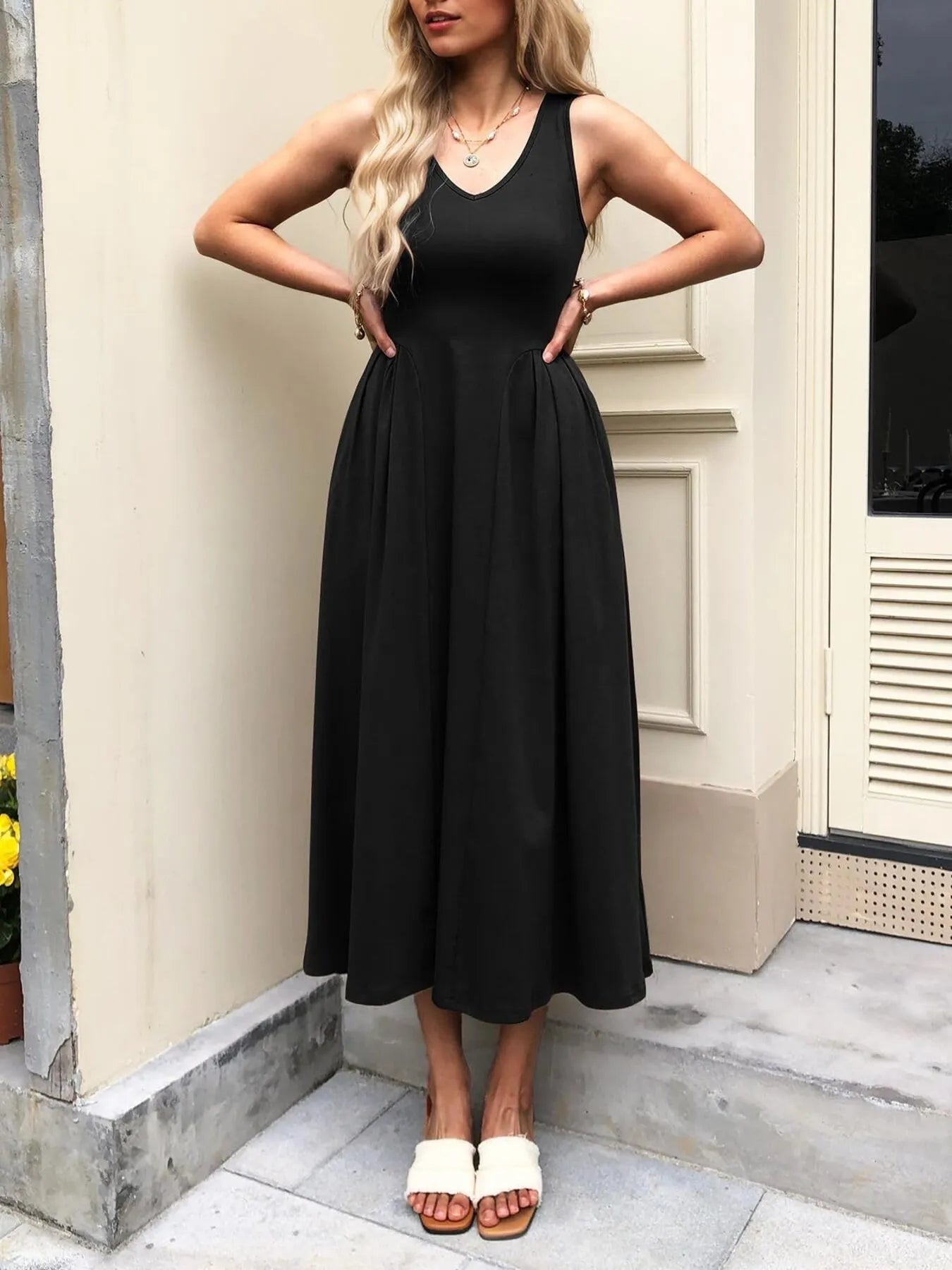 V-Neck Midi Tank Dress