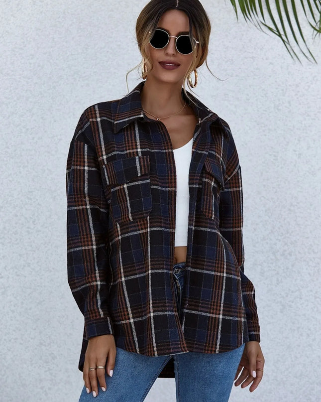 Plaid Button-Up Long Sleeve Shirt