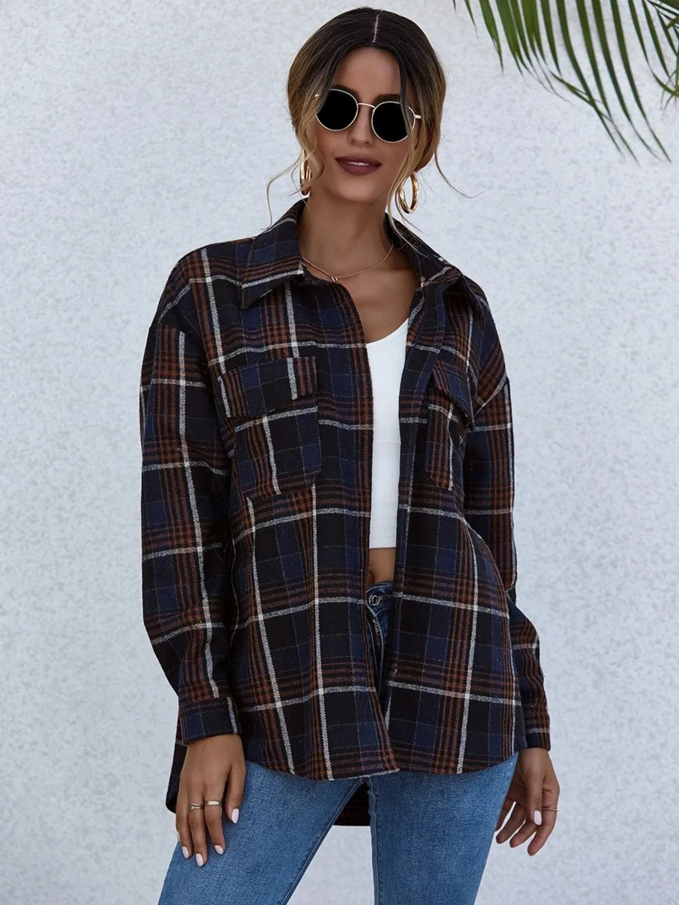 Plaid Button-Up Long Sleeve Shirt