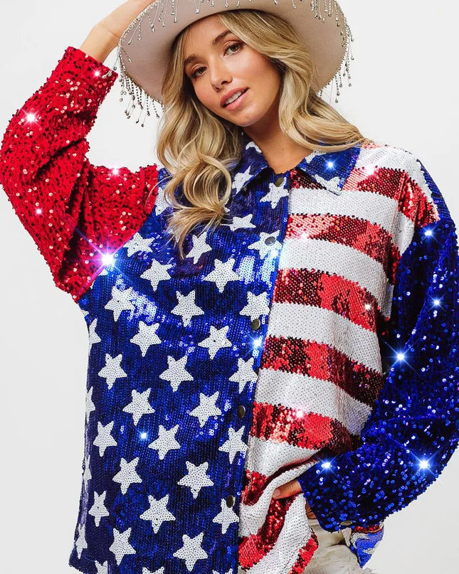 BiBi Velvet Sequin American Flag Shirt