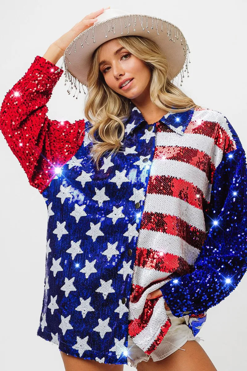 BiBi Velvet Sequin American Flag Shirt