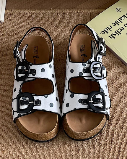 Polka Dot Double Buckle Platform Sandals