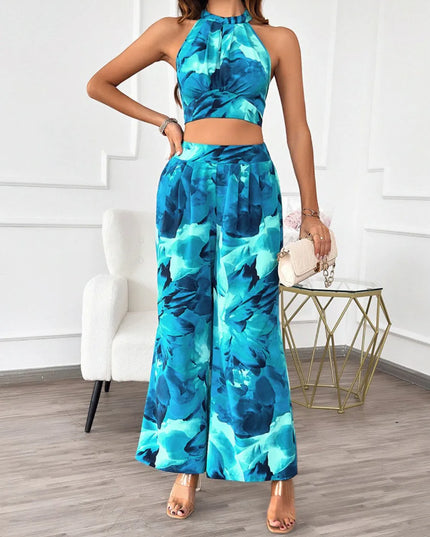 Devine Printed Halter Neck Top and Pants Set