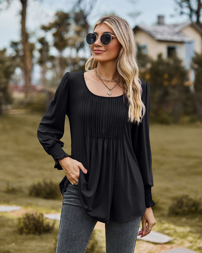 Puff Sleeve Pleated Blouse Black