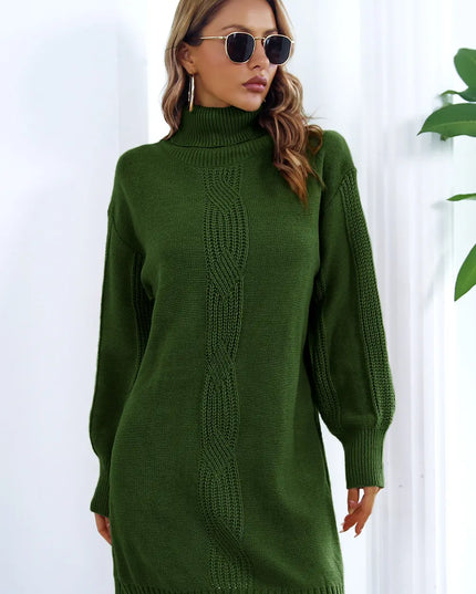 Openwork Turtleneck Long Sleeve Sweater Dress