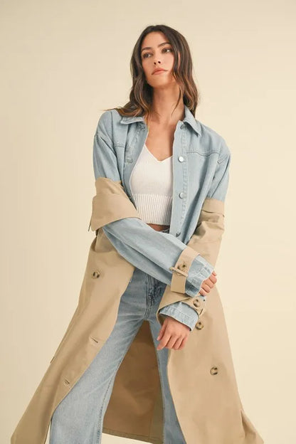MABLE Layered Look Trench Coat With Denim Jacket