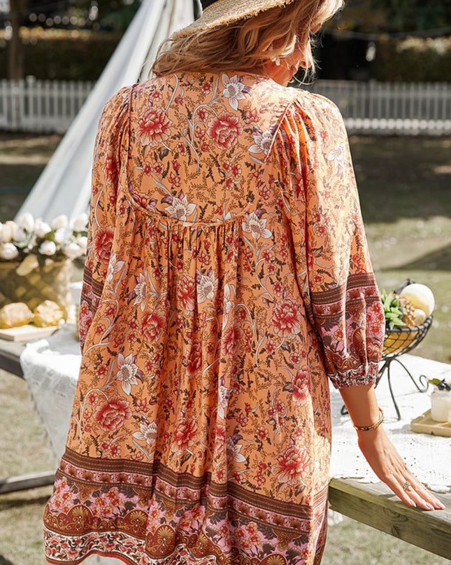 Devine Bohemian Tie Neck Balloon Sleeve Dress