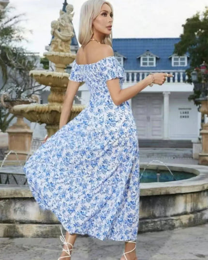 Full Size Slit Off-Shoulder Floral Midi Dress Plus Size