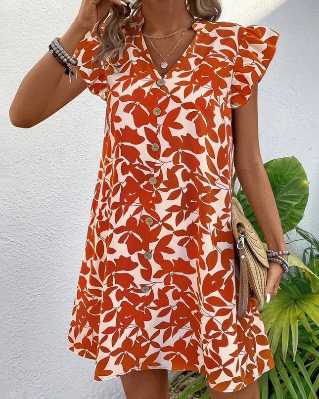 Printed Notched Cap Sleeve Mini Dress