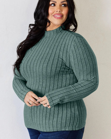 Basic Bae Full Size Ribbed Mock Neck Long Sleeve T-Shirt